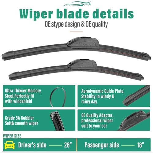 26" 18" 13" Windshield Wiper Blades Replacement for Kia Telluride 2020 2021 2022 2023 2024 2025 Sedona 2015-2021 Premium All Weather Front Rear Wipers Set - OEM Quality (Pack of 3) — view 2