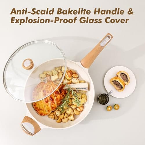 SENSARTE Ceramic Nonstick Frying Pan Skillet with Lid, 10.5 Inch Deep Frying Pan, 3.8 Qt Saute Pan, Induction Pan, Healthy Non Toxic Cooking Pan with Helper Handle, PFOA PFAS PTFE Free — view 6