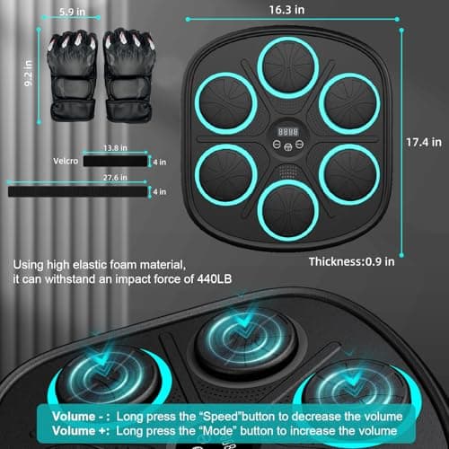 Smart Music Boxing Trainer, LED Electronic Wall Target with Bluetooth, Punching Reaction Speed Training Equipment for Home Gym, Fitness Boxing Machine for Adults Men Kids — view 5