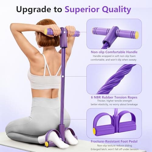 Upgraded Pedal Resistance Band with Handle, Soft Durable Fashion Puller Exercise with Thickened 6 Tension Ropes, Tube Pedal Resistance Device for Abdomen, Waist, Arm, Leg, Core/ABS (Purple) — view 3