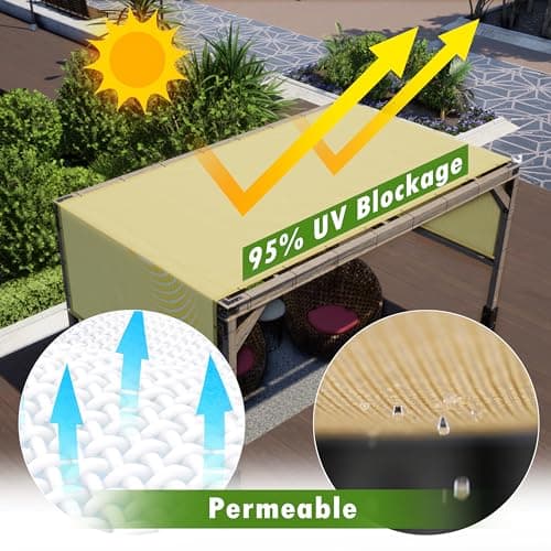 ColourTree 10' x 10' Grey Pergola Sun Shade Canopy Replacement Cover UPF50, Commercial Grade 260 GSM Cloth for Outdoor Patio, Garden, Backyard (We Make Custom Size)