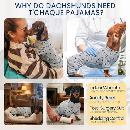 Classic Star Design Dachshund Pajamas for Dogs, Perfect Stretch Stitching Dog Pajamas Dachshund Clothes, Dog Onesie for Weiner Dog, Dog Pjs & Surgical Costumes Suit for Mini Weenie, S — view 6