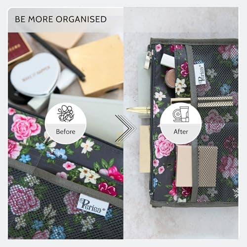 Periea Chelsy Handbag Organizer Insert 13 Pocket Purse Organiser with 2 Zipped Compartments Washable Reinforced Handles Structured Padding S M L (Black, Medium) — view 6