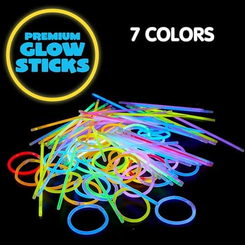 JOYIN 100 Pcs 8" Glow sticks Bulk Party Favors Pack, Neon Glow in the Dark Party Supplies, Light Up Necklaces and Bracelets with Connectors, Easter, Football, Valentine, Birthday Decorations — view 4