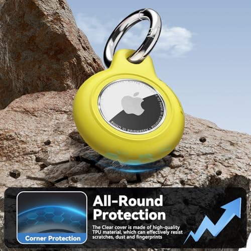 Inesore IPX8 Waterproof for Airtag Holder, Compatible with Apple Air Tags Keychain (with Lock),Anti-Scratch and Shock Case for Dog,Car Key,Luggage (Yellow) — view 2