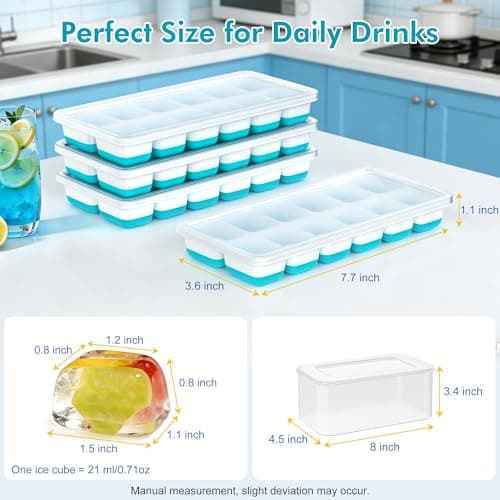 NFK Ice Cube Tray with Lid & Bin - 4 Pack 48 Cubes Stackable Silicone Trays for Freezer with Storage Container, Leak-Proof Lids, BPA-Free, Easy Release for Kitchen, RV, Party, Cocktail & Coffee — view 5