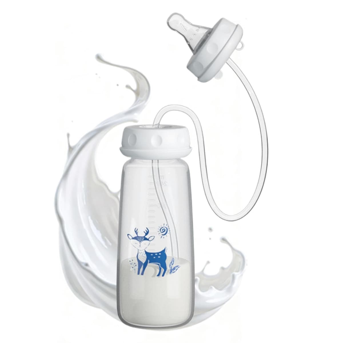 Anti-Colic Feeding Bottle, 240ml Hands Free Feeder Nursing Cup, Adjustable Fast-Flow Milk Bottle Feeding System for Both Male and Female Kids, Easy to Hold — view 9