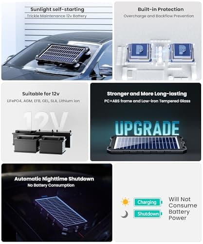 Solar Battery Trickle Charger for Car Battery, Portable and Waterproof Solar Battery Maintainer, Amorphous Silicon Solar Panel car Battery Charger (Solar Battery Charger 7.5W) — view 2