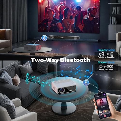 【Projector Screen Included】 1080P Mini Projector with Two-Way Bluetooth, 50% Zoom, Portable Outdoor Movie Projecteur, Compatible with TV Stick, Video Games, HDMI, USB, Smartphone — view 2