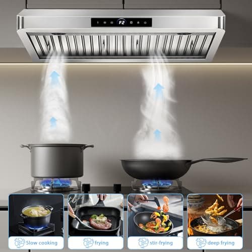 30 inch Under Cabinet Range Hood 1200 CFM with 4-Speed Gesture Sensing & Touch Control, Stainless Steel Kitchen Stove Vent Hoods with 2 LED Lights, Time Setting, Dishwasher-Safe Baffle Filters — view 3