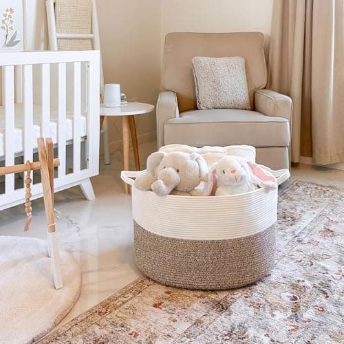 INDRESSME XXXLarge Cotton Rope Basket 21.7" x 21.7" x 13.8" Woven Laundry Basket for Blankets, Storage Basket with Handle Comforter Cushions Storage Bins Thread Laundry Hamper — view 5