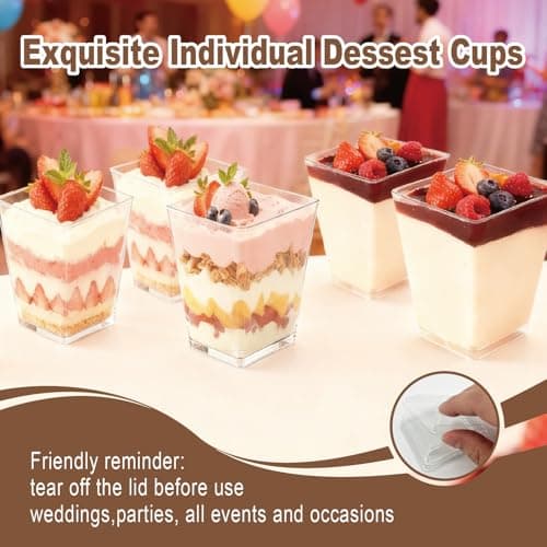 GGYKJSK 50 Pack 5 oz Clear Dessert Cups with Lids, Small Plastic Containers with Spoons, Reusable Shooter Yogurt Parfait Appetizer, Cup for Pudding Jello and Fruit Cake, Ice Cream — view 4