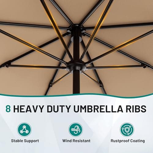 AreShark 9 FT Patio Umbrella for Outdoor, Outdoor Table Umbrella with Push Button Tilt and Crank, Outdoor Patio Umbrellas with 8 Sturdy Ribs for Market, Garden, Pool (Beige) — view 2