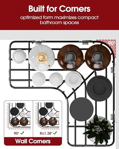 Sakugi Corner Shower Caddy - 3-Pack Shower Organizer with Soap Holder & Built-In Hooks, Rustproof Metal Shower Shelves, Laundry, Kitchen, Bathroom Organizers and Storage Solution, Black — view 3