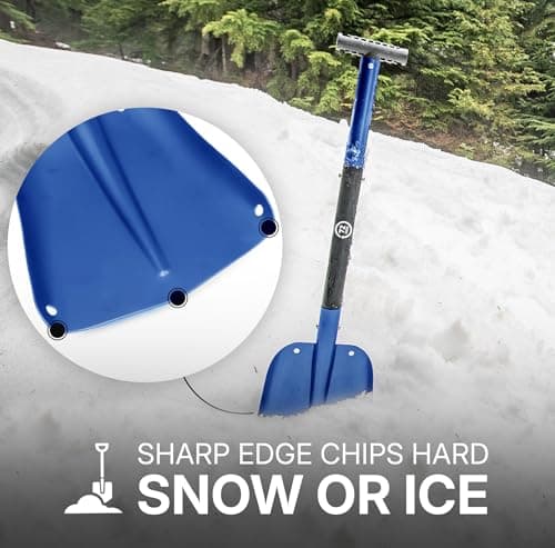 72HRS Collapsible 3-in-1 Aluminum Compact Snow Shovel - Snow Removal in Winter, Emergency Kit for Vehicle, Car, Van, SUV, Truck, Snowmobile, Snowboard Gear, Camping, Gardening (Blue, 21”-32”) — view 2