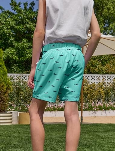 APTRO Boys Swim Trunks with Zipper Pockets & Compression Liner Quick Dry 2 in 1 Beach Shorts, Fish Green, 5-6 Years — view 2