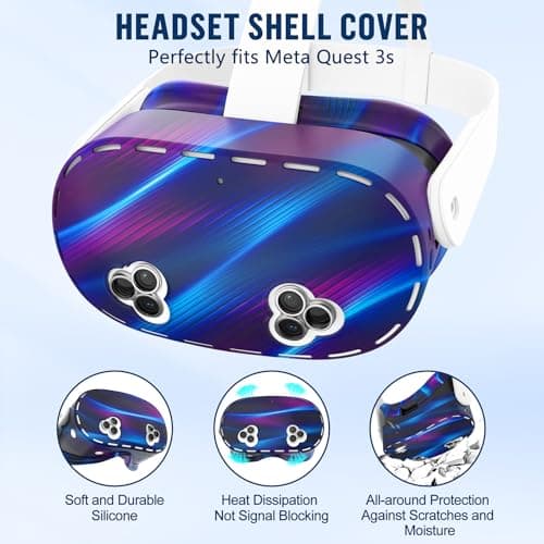 Silicone Cover Set Compatible with Meta/Oculus Quest 3s Accessories, Silicone Face Cover, Controller Grip Cover, Camera Lens Protector, VR Shell Cover, Protective Lens Cover, Not Fit Quest 3