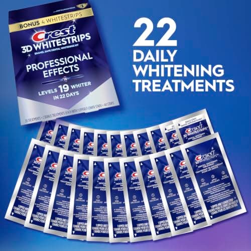 Crest Teeth Whitening Strips, Crest 3D Whitestrips Professional Effects, Enamel Safe Teeth Whitening Kit, 22 Treatments (44 Strips), Professional-Level Whitening, 19 Levels Whiter — view 2