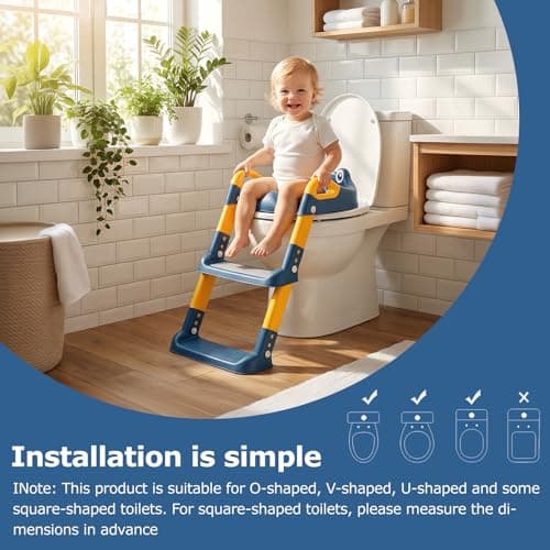 Toddler Toilet Seat with Step Stool, Foldable Potty Training Toddler Toilet Seat and Steps with Adjustable Height PVC Soft Cushion for Toddlers Boys Girls (03 Bule) — view 5