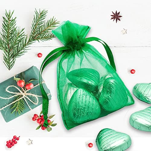 Bezall 100Pcs 3x4 Inch Green Organza Bags with Drawstring, Christmas Small Mesh Jewelry Gift Pouches Baby Shower Party Favor Bags — view 5