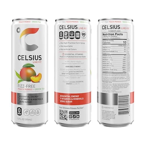 CELSIUS Fizz Free Peach Mango Green Tea, Sugar Free Energy Drink, 12 Fl Oz (Pack of 12) — view 2