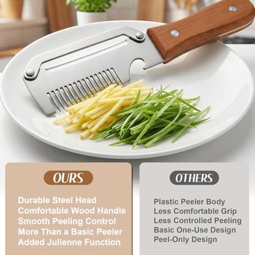 2026 Upgrade Vegetable Peeler With Wooden Handle, Stainless Steel Wide Blade Potato and Carrot Peeler, 3-in-1 Veggie Peeler With Scallion Shredder and Bottle Opener for Kitchen, Camping and Travel — view 4
