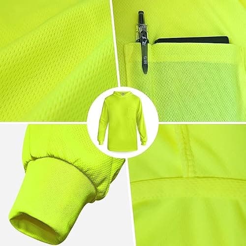 L&M® Hi Vis T Shirt Safety Lime Orange Long Sleeve HIGH Visibility with Hood (US, Alpha, X-Large, Regular, Regular, Lime) — view 4