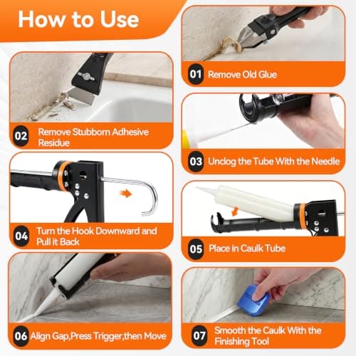 Caulk Gun Kit, Smooth Silicone Caulking Gun and Caulk Remover Tool, Sealant Finishing Tool Grout Scraper for Kitchen Bathroom Window Sink Joint, All in One with Gift Box — view 7
