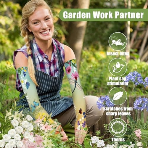 Bebila Gardening Sleeves for Women Farm UV Sun Protection Anti-Scratch Cooling Sleeves with Thumb Hole Arms Cover Outdoors (Gradient Yellow Green) — view 3