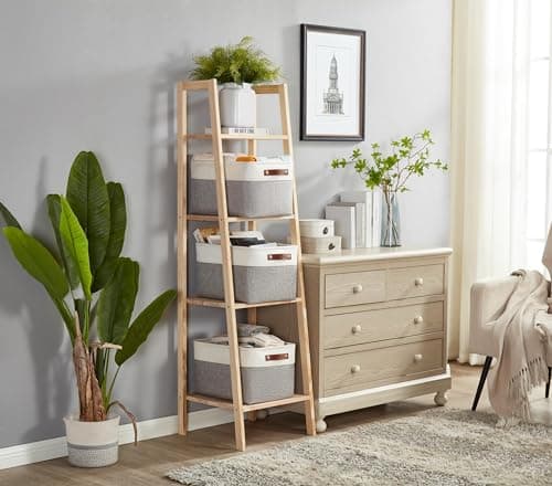 DECOMOMO Storage Baskets for Shelves - Fabric Storage Bins, Linen Closet Organizers and Storage (Grey & White, Large - 3 Pack)