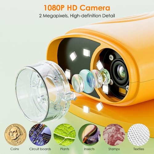 Temodu Kids Microscope 2.0" Screen 1000X Digital Microscope for Kids, Mini Pocket Handheld Microscopes for Children Birthday Festival Gift, Science Education Fun Toys for Boys Girls Ages 4-12 (Yellow) — view 2