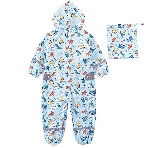 Kids Toddler Rain Suit for Boys Girls One Piece Hoodie Zipper Cartoon Waterproof Coverall Rain Jacket 2-5 Years M Size — view 6