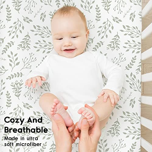 Yoofoss Baby Crib Sheets for Boys Girls, Fitted Crib Sheet 2 Pack for Standard Crib and Toddler Mattress, Super Soft Microfiber Baby Sheet 28x52x8in(Green+Leaf) — view 3
