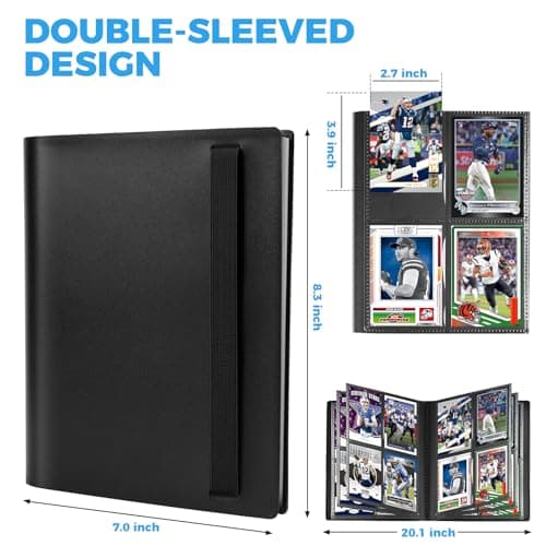 DSCD 4-Pocket Mini Card Binder: 160 Double Sided Sports & Trading Card Collector Album with 20 Sleeves - Kids Strapped Card Holder for TCG NHL Baseball Football Hockey Games (Black） — view 5