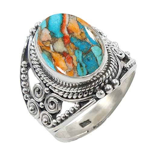 Sterling Silver 925 Ring For Womens Oyster Copper Turquoise Ring Sterling Silver Minimalist Ring Oval Gemstone Ring