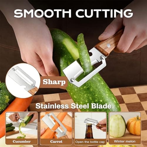2-in-1 stainless steel vegetable peeler with wooden handle and bottle opener, stainless steel blade, non-slip kitchen fruit peeler（2pcs）