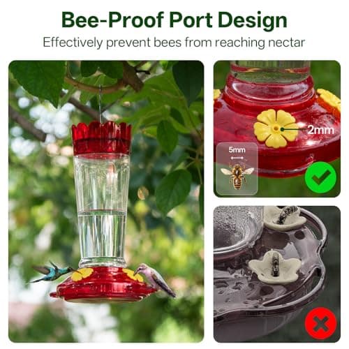 TOP XIAN Hummingbird Feeders for Outdoors, 2 Pack 14 OZ Plastic Humming Bird Feeder with Ant Moat & Bee Guard, 4 Feeding Ports and Perches, Leak-Proof Hangging Nectar Feeders, Gifts for Women, Mom — view 3