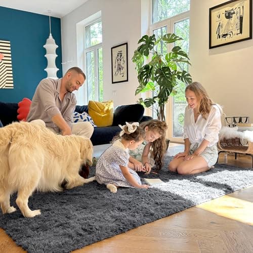 OLANLY Fluffy Area Rug for Living Room Bedroom, 4x5.9 Feet Soft Shaggy Non-Slip Carpet, Indoor Modern Plush Area Rugs for Kids Girls and Boys, Dorms, Nursery Rooms, Home Decor, Grey — view 6