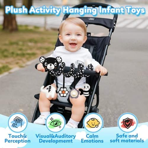GKDOMS Baby Carseat Toy Black & White Rattle Spiral Hanging Activity Stroller Toy for Newborns Boys and Girls - Bear — view 2