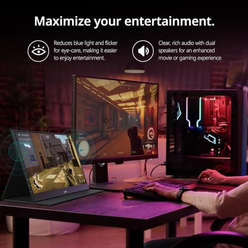 MNN Portable Monitor 15.6inch FHD 1080P 60Hz USB C HDMI Gaming Ultra-Slim IPS Display w/Smart Cover & Speakers,HDR Plug&Play, External Monitor for Laptop PC Phone Mac (15.6'' 1080P) — view 3