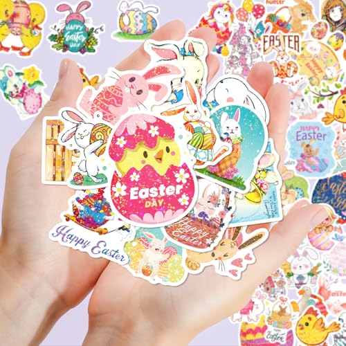 Holographic Easter Stickers for Kids, 100PCS Egg Bunny Stickers for Kids -Easter Egg Stuffers - Vinyl EasterEgg Games Crafts Activities Party Favors Basket Stuffers - Kids Gifts for Boys Girls