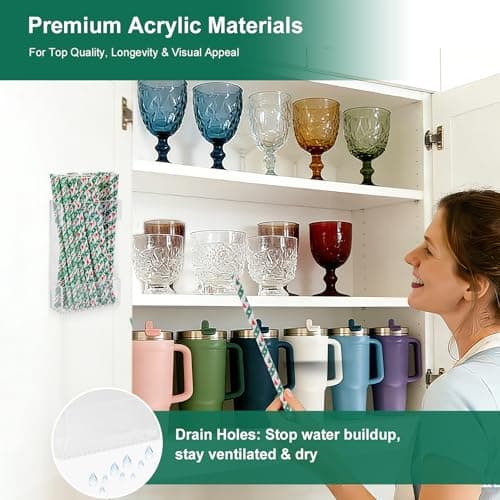 2 PACK Small Acrylic Straw Holder for Cabinet Doors，Straw Organizer Storage with Most Sizes，Multi-Function Kitchen Accessories Container with Adhesive Round Pads(Transparent) — view 2