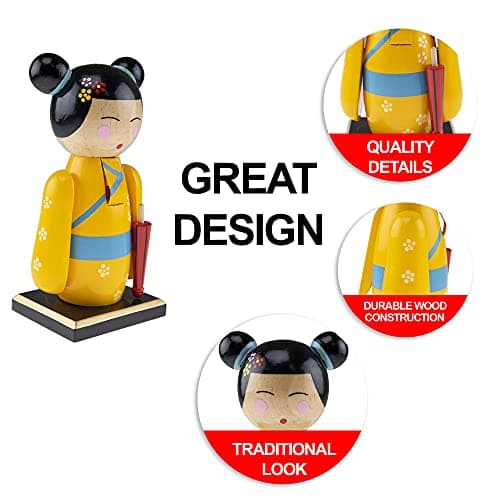 Clever Creations Yellow Kimono Doll 7 Inch Chubby Wooden Nutcracker, Festive Christmas Décor for Shelves and Tables — view 2