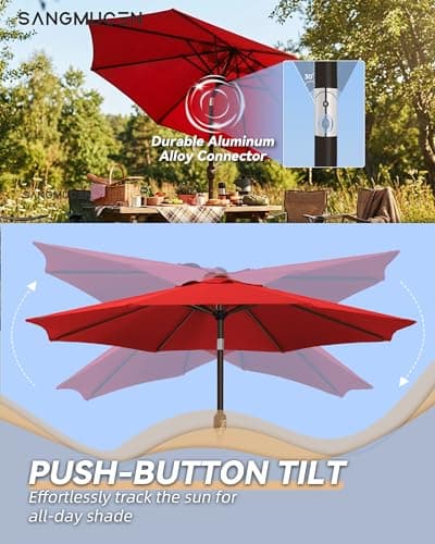 SANGMUCEN 7.5ft Patio Umbrella - 8 Sturdy Ribs Outdoor Umbrella with 30° Dual-Tilt, UPF 50+ UV Protective Waterproof Market Parasol de Patio for Garden, Pool, Balcony & Bistro Tables, Red HPU075R — view 5