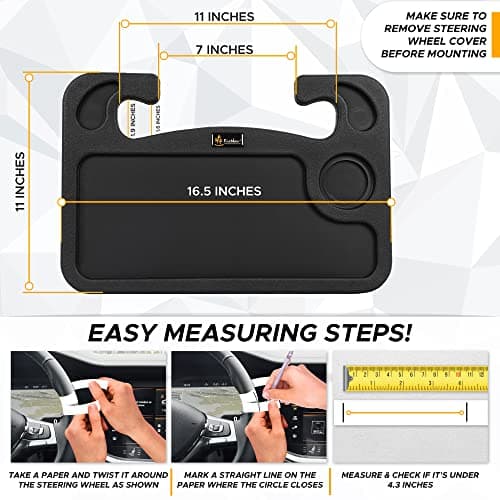EcoNour 2 in 1 Car Steering Wheel Desk | Steering Wheel Tray for Laptop Car Mount with Pen Holder | Food Tray for Eating with Drinks Holder | Multipurpose Travel Accessories — view 4