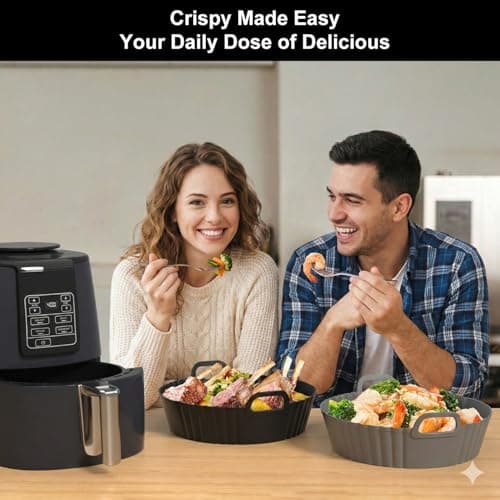 Masgarlan Round Silicone Air Fryer Liners 2 Pack for Ninja AF101 & AF161 Reusable Silicone Liner for 4-5.3QT, Air Fryer Accessories, Compatible with Ninja, COSORI, Tefal, Bear, Chefman — view 5