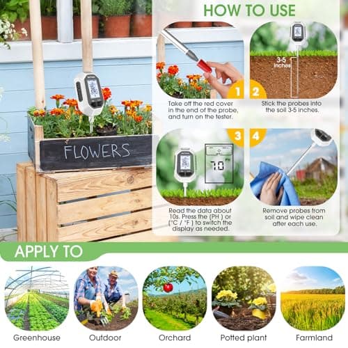 4-in-1 Soil Moisture Meter Digital Plant Temperature/Soil Moisture/PH Meter/Sunlight Intensity Backlight LCD Display Soil Test Meter for Gardening, Farming and Outdoor Plants — view 4
