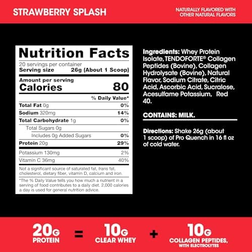 Optimum Nutrition Pro Quench Clear Whey Protein Powder | 20g Protein with Whey Isolate, Collagen & Electrolytes | Clear Isolate Protein Hydration Drink, Sugar Free, Naturally Flavoured | 20 Servings, 520g (Strawberry Splash) — view 2