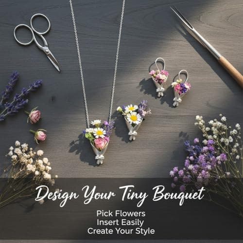 TTLECOK DIY Bouquet Necklace Wearable Mini Vase Jewelry Collection Chain Trendy Flower Holder Pendant to Insert Dried or Real Blooms — view 2