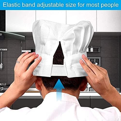 Chef Hat,Adult Premium Adjustable Elastic Baker Kitchen Cooking Chef Cap White — view 3
